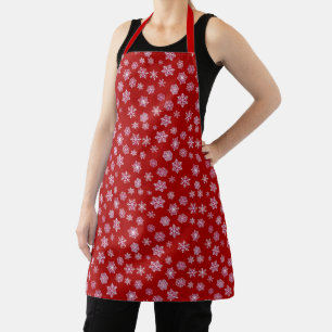 Tablier Rouge de Noël profond avec des flocons blancs