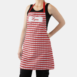 Tablier Rouge et Blanc Gingham Classique Nom Personnalis
