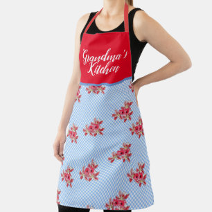 Tablier Rouge Floral Chic Blue Grandmas Cuisine