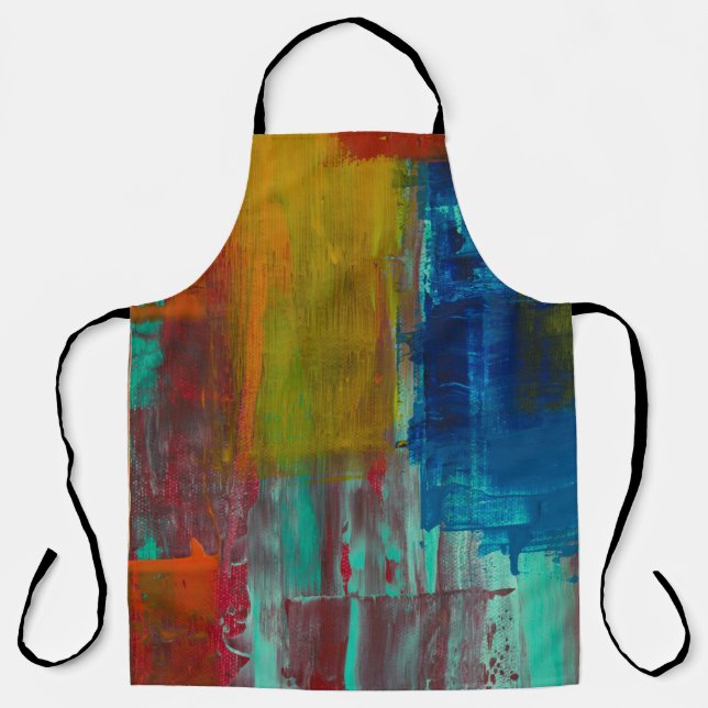 TABLIER ROUGE JAUNE BLEU ET BLANC PEINTURE ABSTRAITE (Recto)