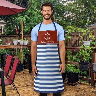 Tablier Rouge nautique et marine rayonné Personnalisé