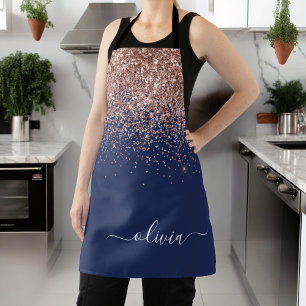 Tablier Rouge Navy Or Rose Pailleté Monogramme Rose Blush