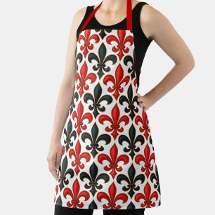 Tablier Rouge noir baroque Fleur de lis Motif Design