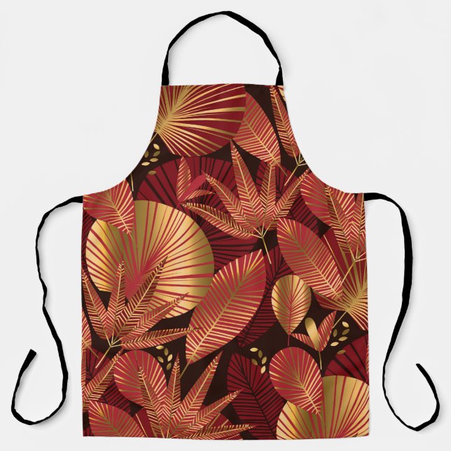 Tablier Rouge or, Motif tropical géométrique. (Recto)