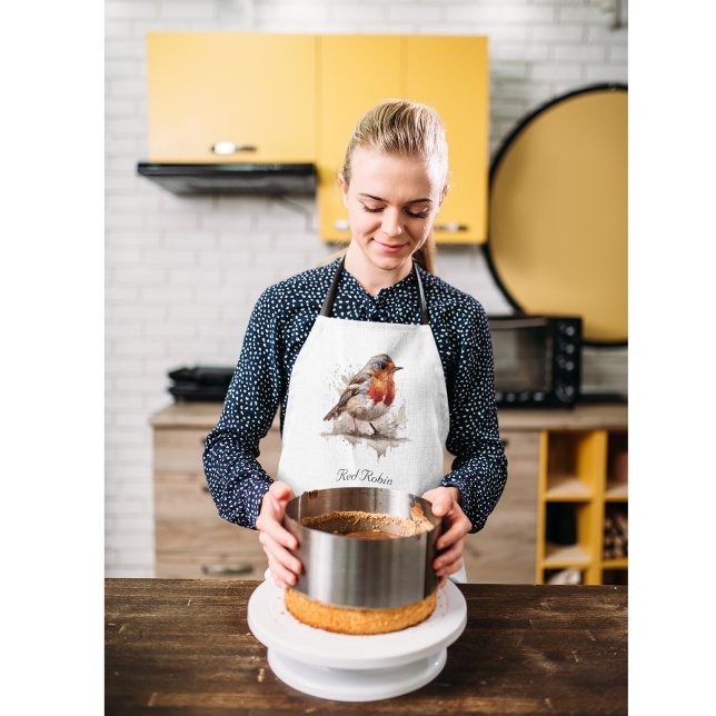 Tablier Rouge rouge de l'oiseau mignon en aquarelle (Créateur téléchargé)