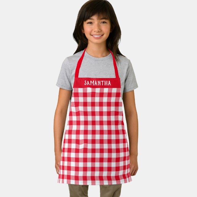 Tablier Rouge rustique plaid blanc et buffle Fêtes personn (Insitu)