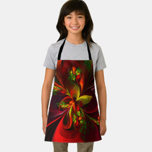 Tablier Rouge vert moderne Floral Abstrait Art Motif #05