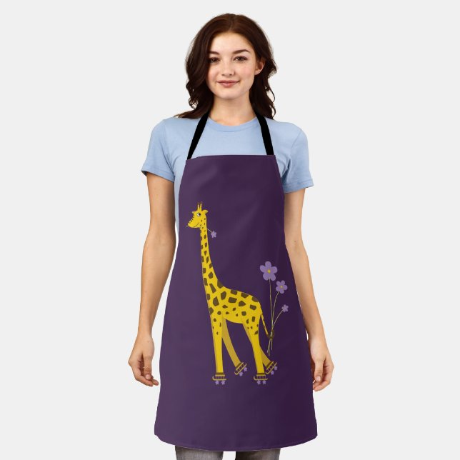 Tablier Rouleau de Giraffe mignonne Patinage violet (Porté)
