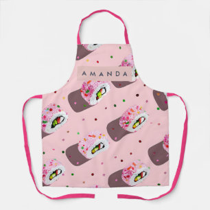 Tablier Rouleau de Sushi Rose Ludique Personnalisé