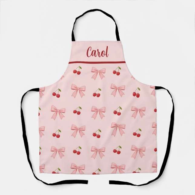 Tablier Ruban rose et cerise rouge, esthétique coquette (Recto)