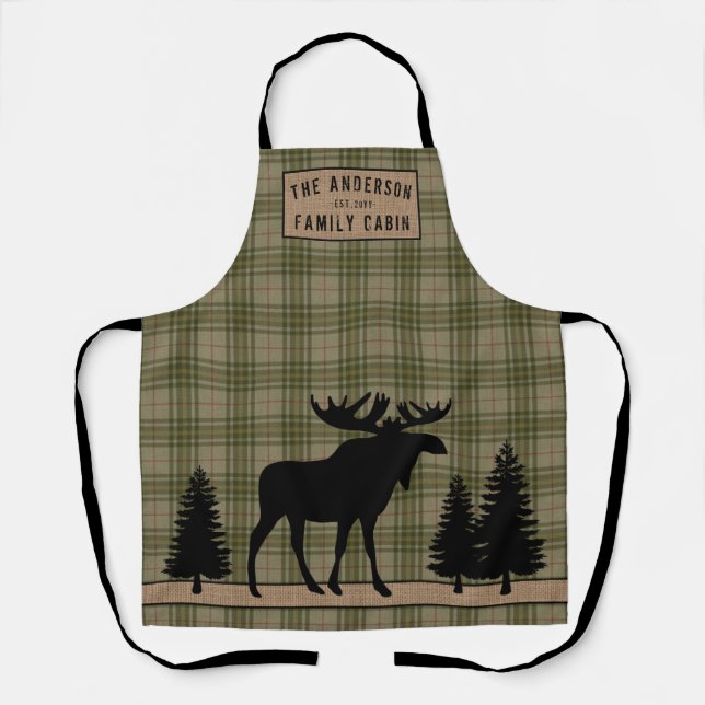 Tablier Russe Cabine de famille Moose Pine Green Plaid Bur (Recto)