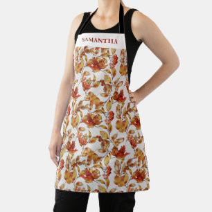Tablier Rustic Autumn Leaf Name All-Over Print Apron