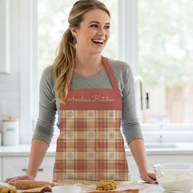 Tablier Rustic Plaid Pattern Terracotta Ivory (Créateur téléchargé)