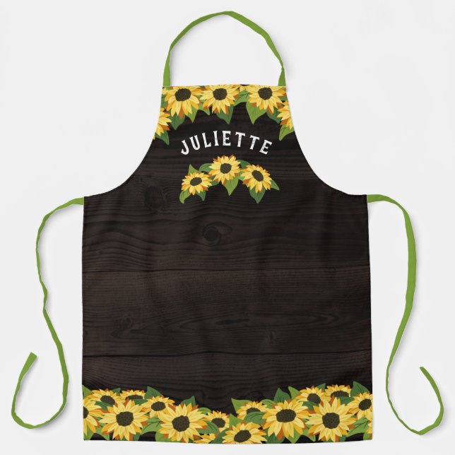 Tablier Rustic Sunflower & Dark Wood Ajouter un nom (Recto)