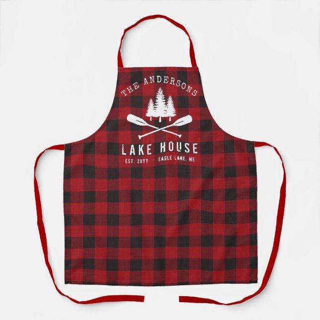 Tablier Rustique Country Lake House Tree Red Buffalo Plaid (Recto)