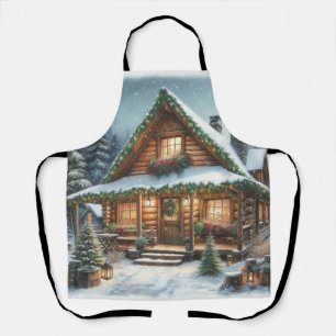 Tablier Rustique hiver/Noël cabine enneigé