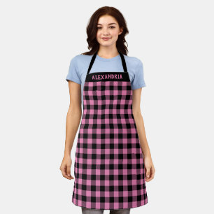 Tablier Rustique rose plaid buffalo noir personnalisé pour