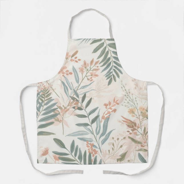 Tablier Sage Botanical Blush Leaf Watercolor Pattern (Recto)