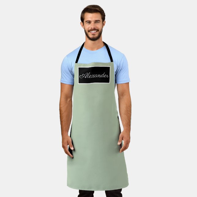 Tablier Sage Elégant Homme Vert Nom Moderne Simple Chic (Porté)