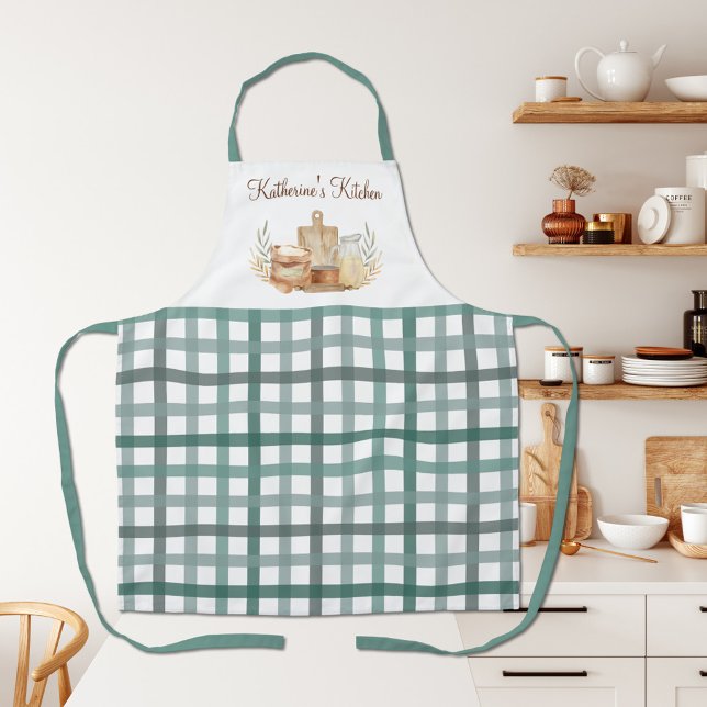 Tablier Sage Green En vichy Plaid Motif Fournitures de bou (In situ)