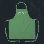 Tablier Sage Green Script Personnalisé Femme Cuisine<br><div class="desc">Montrez votre style tout en cuisine avec ce Sage Green Script Personnalisé Cuisine pour Femmes Apron. Le nom est conçu dans un élégant script blanc centré sur l'avant du tablier vert clair solide. Idéal pour protéger les vêtements contre les taches et les déversements pendant la cuisine. Disponible en différentes couleurs....</div>