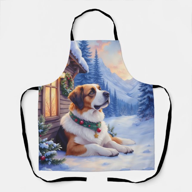 Tablier Saint Bernard Snowy Mountain Lodge Christmas Dog (Recto)