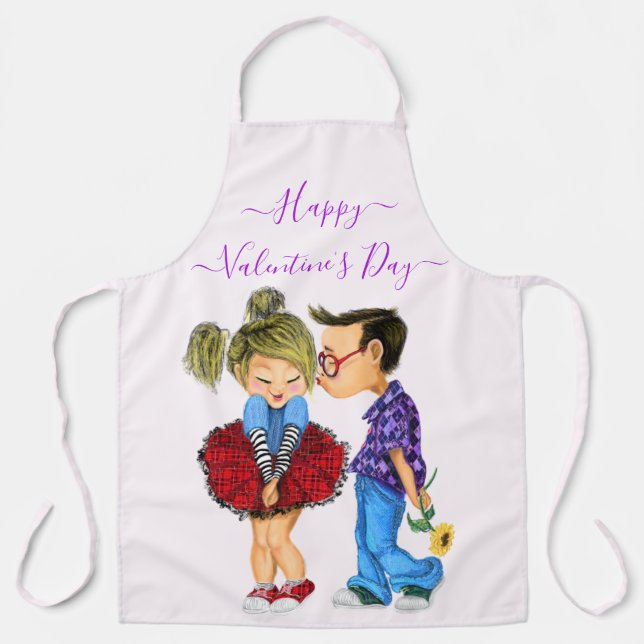 Tablier Saint Valentin Apron Cadeau Couple Amour - Baiser (Recto)