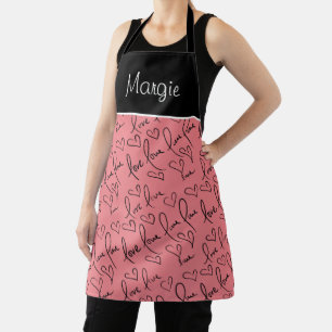 Tablier Saint-Valentin lettrage manuel coeurs d'amour nom