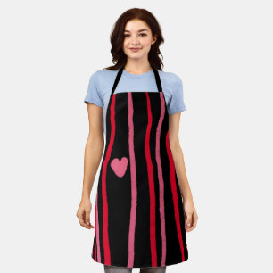 Tablier Saint-Valentin rayures et cœur noir de style peint
