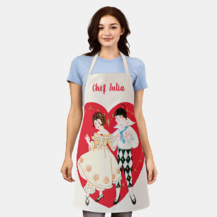 Tablier Saint-Valentin rétro, Arlequin et cœur vintage