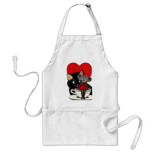 Tablier Saint-Valentin vintage, tasse à thé souris chat co