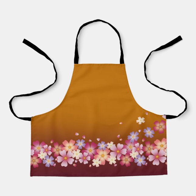 Tablier Sakura Blossoms Mixtes Kimono Style Bourgogne & Or (Recto)