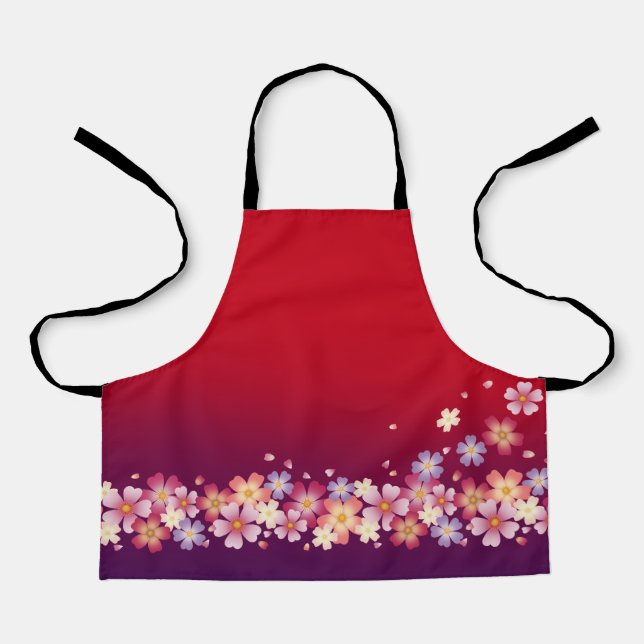 Tablier Sakura Blossoms Mixtes Kimono Style Rouge & Purple (Recto)