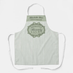 Tablier Salon de beauté Vert Sauge Cadre Vintage Cosmétiqu