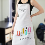 Tablier Salon de cheveux grande typographie ciseaux coiffe<br><div class="desc">Tendance grosse typographie CHEVEUX coloré rouge,  jaune,  bleu menthe,  et des lettres roses avec ciseaux faisant un salon de coiffure moderne élégant tablier blanc uni.                    Facile à personnaliser avec vos détails !</div>
