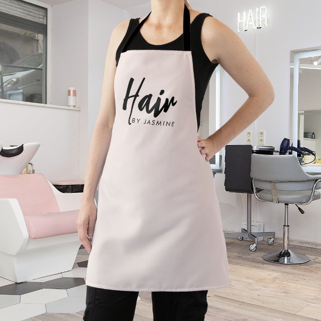 Tablier Salon de coiffure Staff Logo Écriture Rose Pâle (Créateur téléchargé)