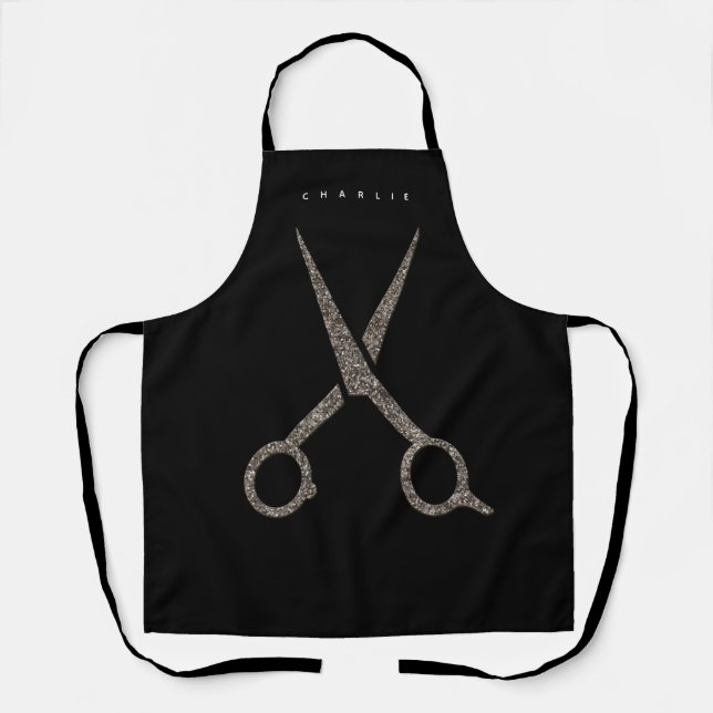 Tablier SALON Hair styliste - ciseaux modernes noir Apron (Recto)