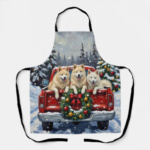 Tablier Samoyed Noël Camion Rouge Fêtes