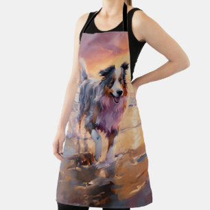 Tablier Sandy Australian Shepherd Dog on Beach Sunset