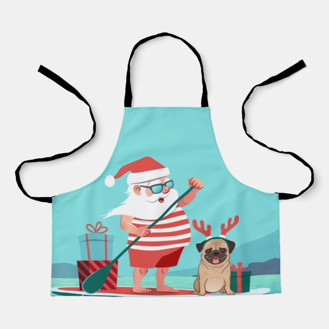 Tablier Santa Claus and His Pug on a Surfboard (Recto)