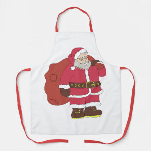 Tablier Santa Claus en rouge avec sac cadeau et lunettes