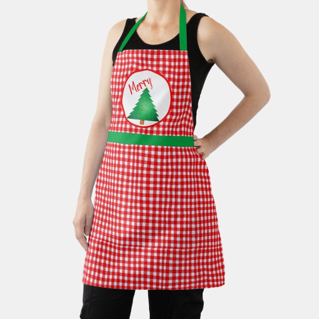 Tablier Sapin de Noël avec Gingham Rouge Fête de Fêtes (Insitu)