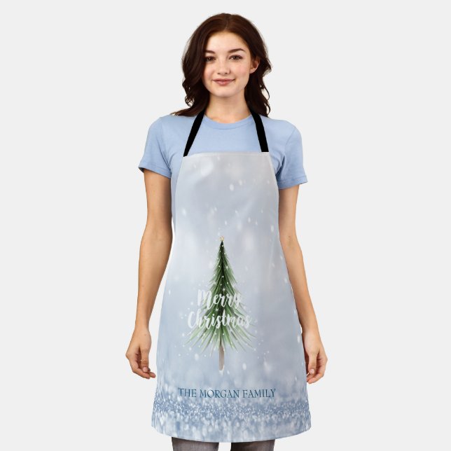 Tablier Sapin de Noël Joyeux Noël Bleu Fêtes  (Porté)