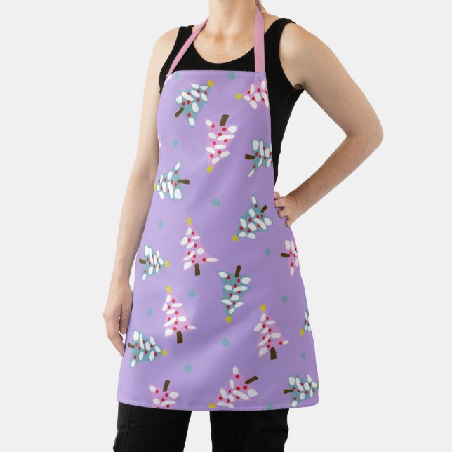 Tablier Sapin de Noël pastel rose bleu violet amusant (Insitu)