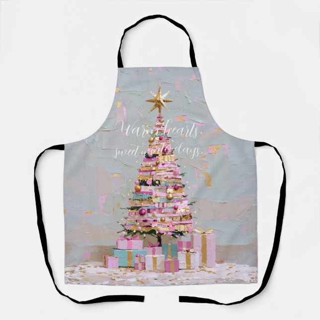 Tablier Sapin de Noël rose et or Impasto (Recto)
