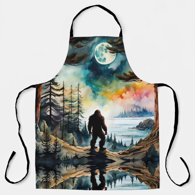 Tablier Sasquatch debout sur la crête surplombant l'océan (Recto)