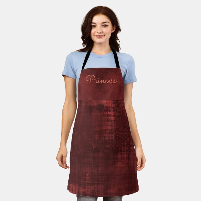 Tablier Satin et velours de rouille de Bourgogne profonde (Porté)