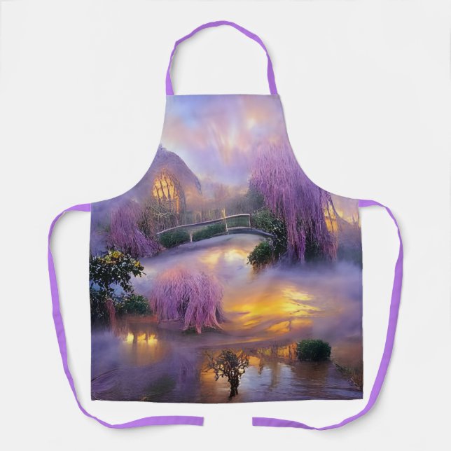 Tablier Saule rose au coucher du soleil près de l'étang (Recto)