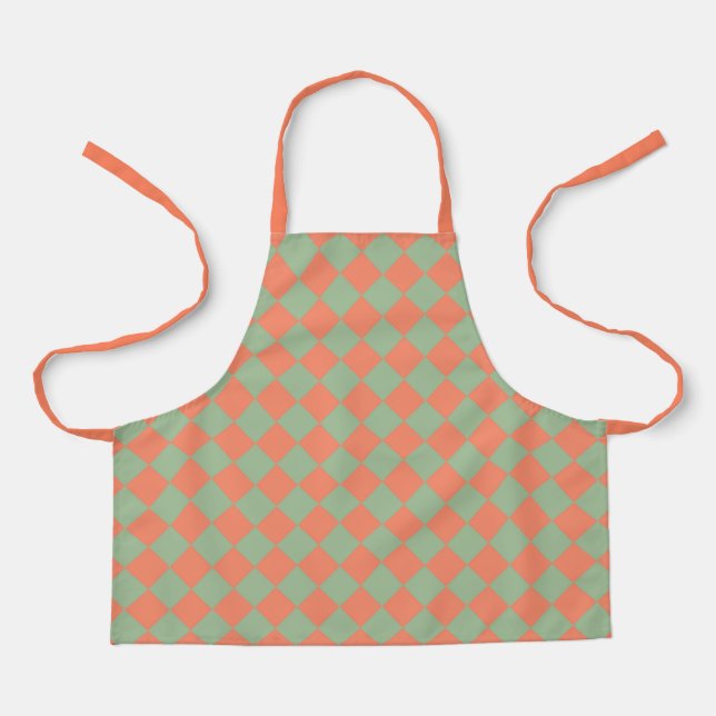 Tablier Saumon vert olive rose Checker Motif diamant (Recto)