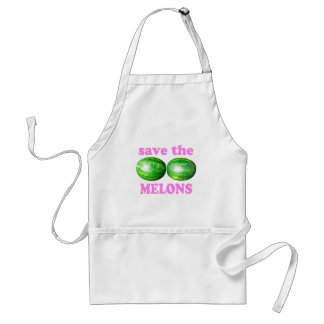 Tablier sauvez les melons sur le blanc avec le rose